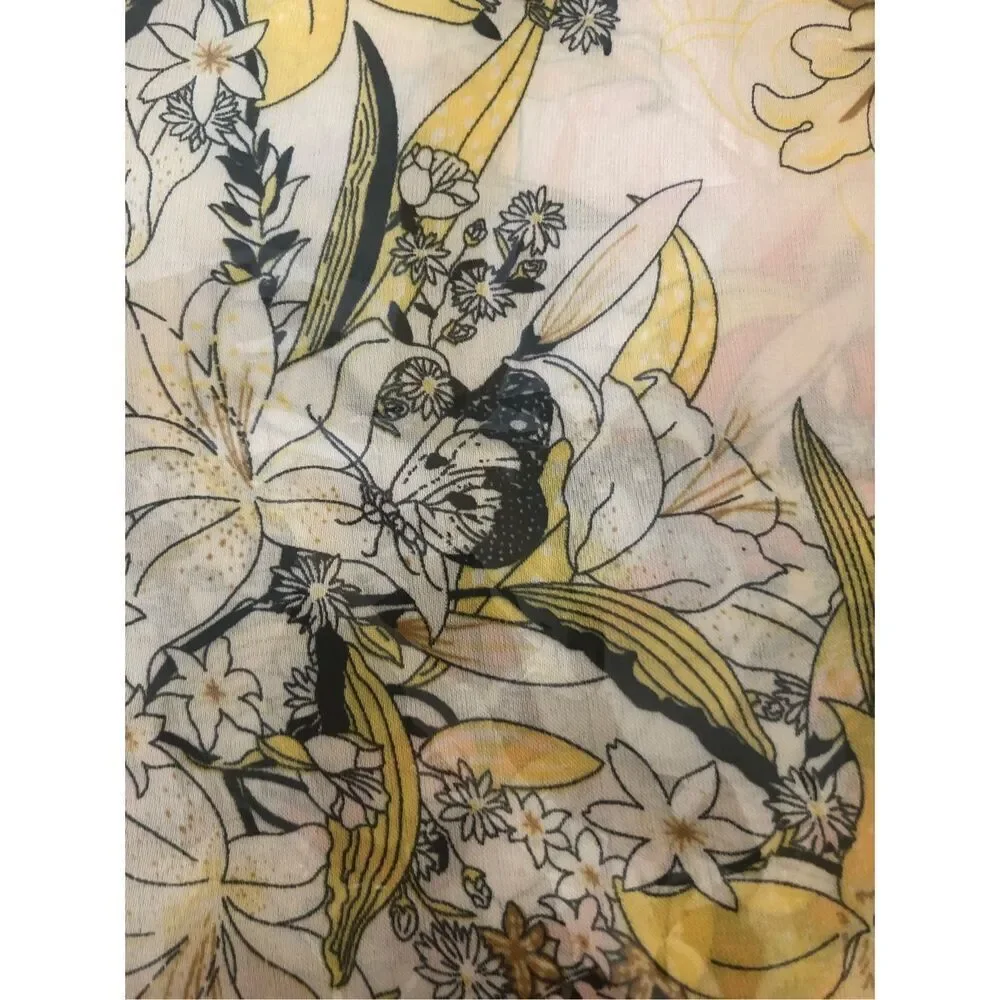 NORA Orange Floral Butterfly Square Scarf Lightweight Wrap